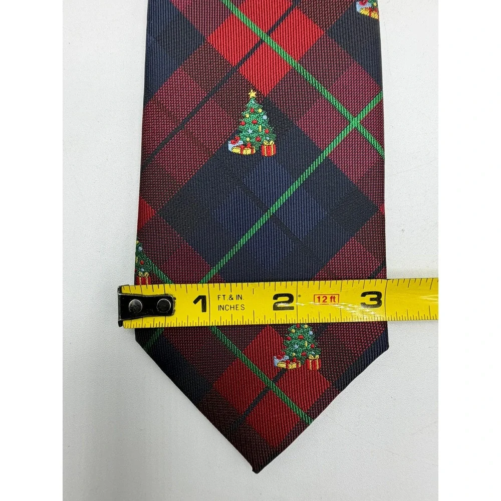 Chaps Mens Christmas Tree Plaid Necktie Navy Red Green Holiday Tie NEW